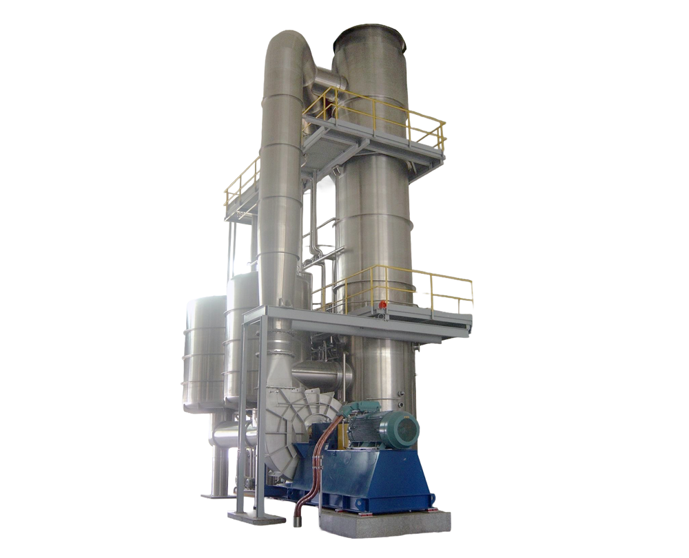 Vertical multi-effect falling film evaporator
